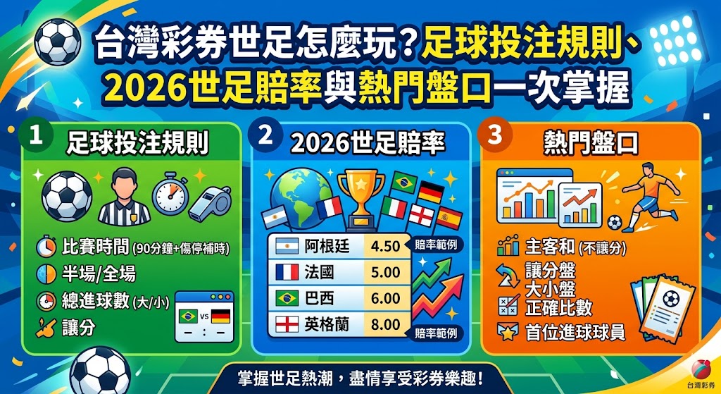 台灣彩券世足怎麼玩？足球投注規則、2026世足賠率與熱門盤口一次掌握