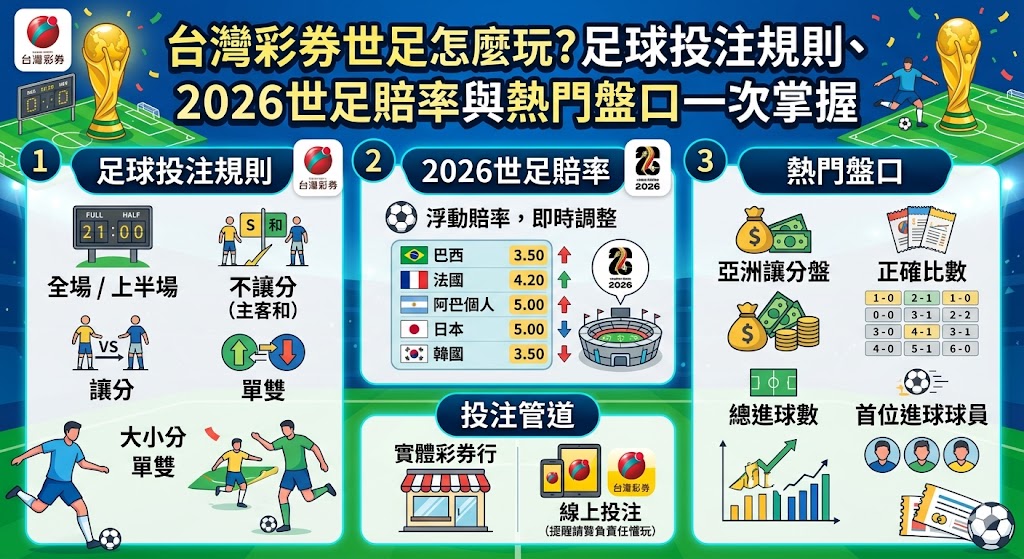 台灣彩券世足怎麼玩？足球投注規則、2026世足賠率與熱門盤口一次掌握